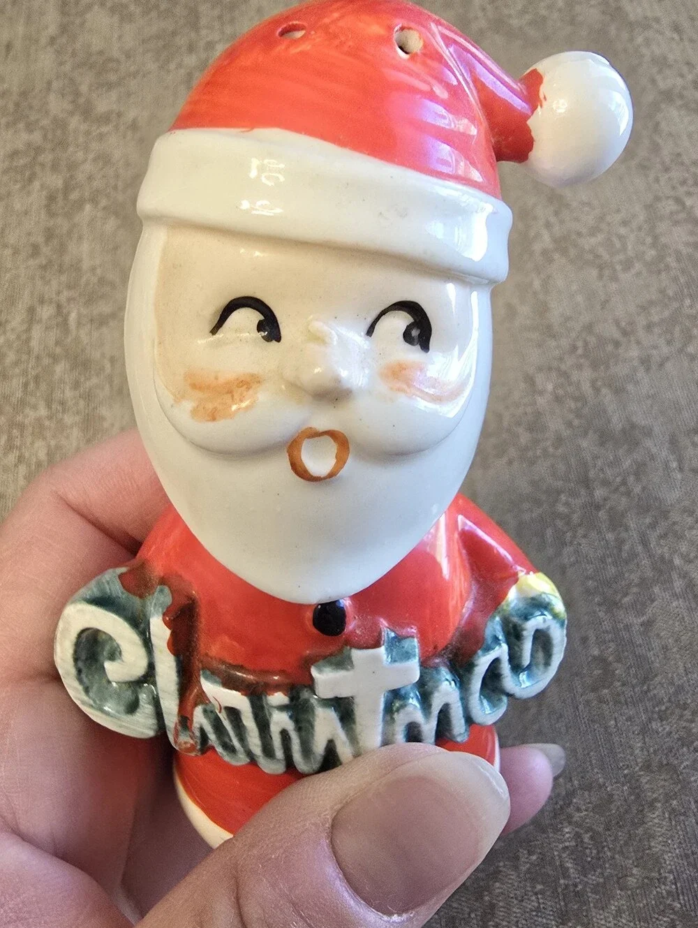Vintage Santa Clause Ceramic Merry Christmas Salt Pepper Shakers Japan w/Plugs